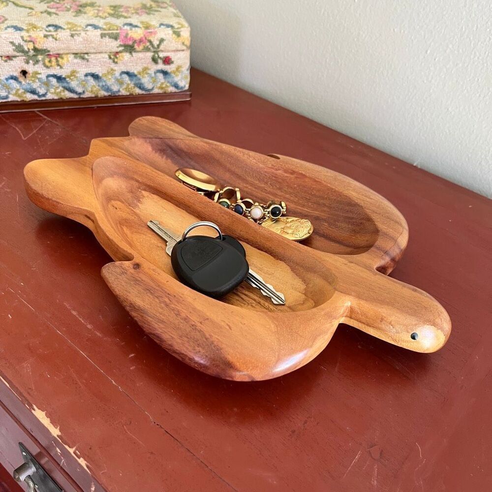 Kamani Wood Sea Turtle Divided Serving Tray Bowl Hawaiian Coastal Decor 12"